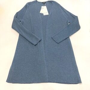 NWT Eileen Fisher The Icons Cardigan Sweater 100% Wool Women's XL Pond Blue $298